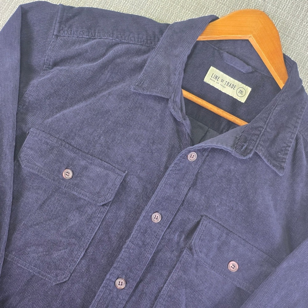 Line Of Trade Overland Corduroy Shirt Mens 2XL Navy Blue Elbow Patch Workwear